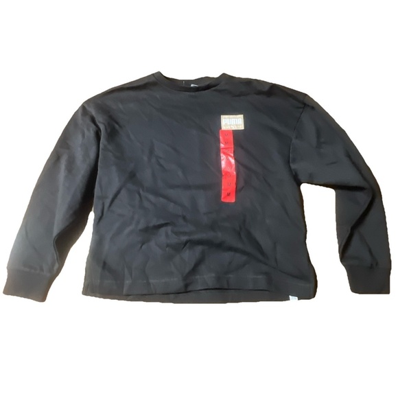 Puma Tops - Puma Womens Black Sweatshirt Pullover Crew Neck Fleece Long Sleeve Size M.  BU